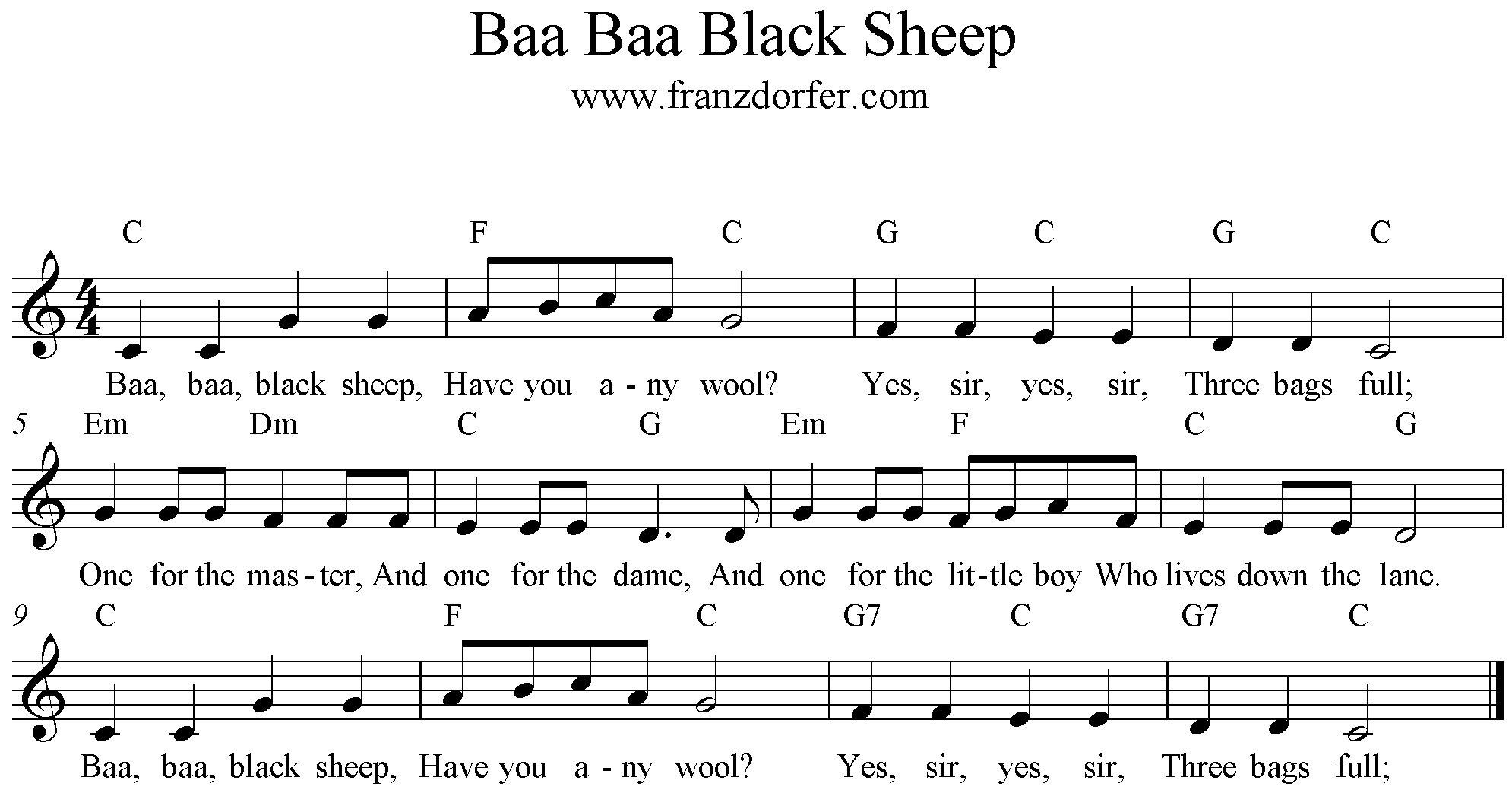 Noten Baa Baa Black Sheep